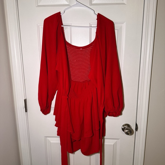 Red Layered Romper with Long Sleeves - Picture 1 of 3